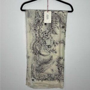 Alexander McQueen Fern Wool Scarf White Black